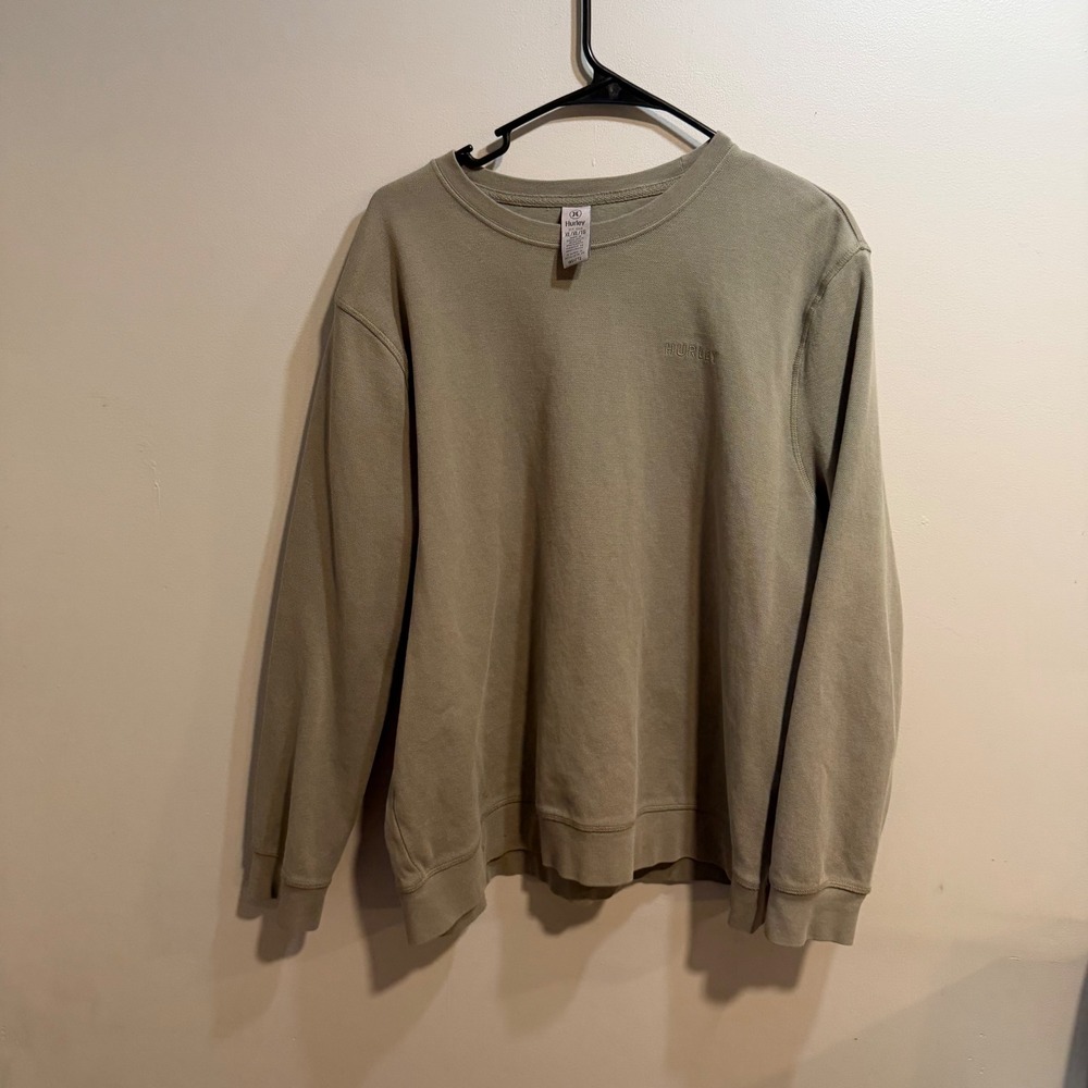 Hurley Mens XL Crewneck‎ Sweatshirt Olive Green Textured Knit Pullover Logo